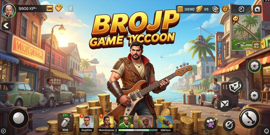 Tampilan utama game BROJP menampilkan aksi pengelolaan bisnis yang menarik.