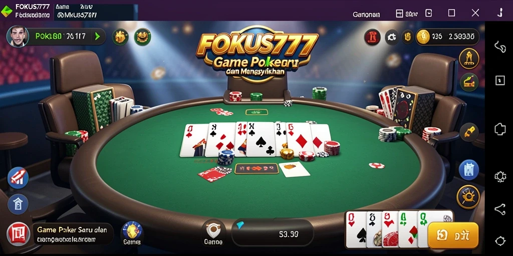 Gameplay Poker menarik di FOKUS777 dengan antarmuka yang menawan.