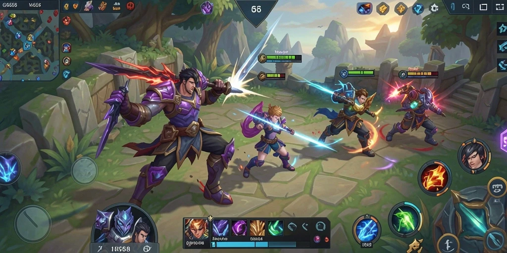 Tampilan seru pertarungan dalam gameplay G668 MOBA.
