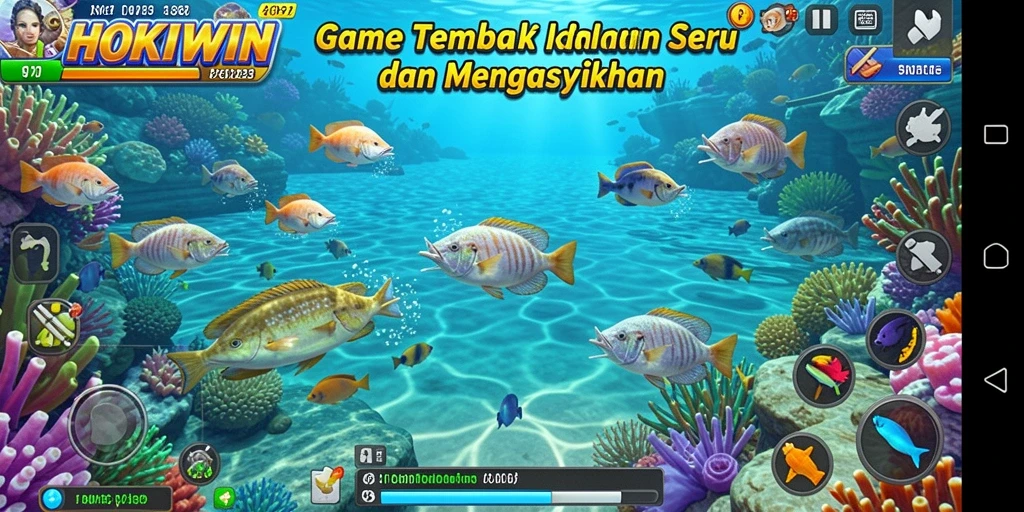 Screenshot gameplay HOKIWIN menampilkan aksi menembak ikan yang mendebarkan.