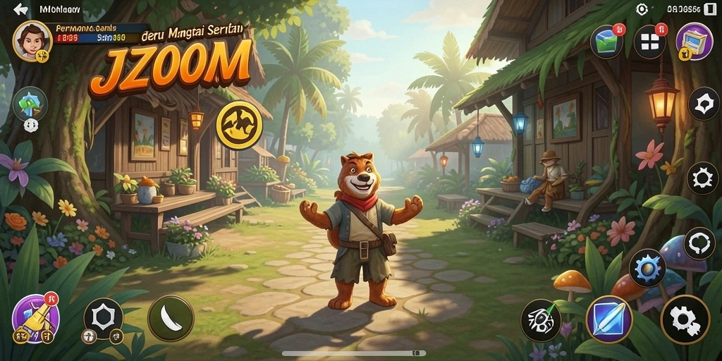 Tampilan gameplay J200M yang menyenangkan dengan karakter lucu.
