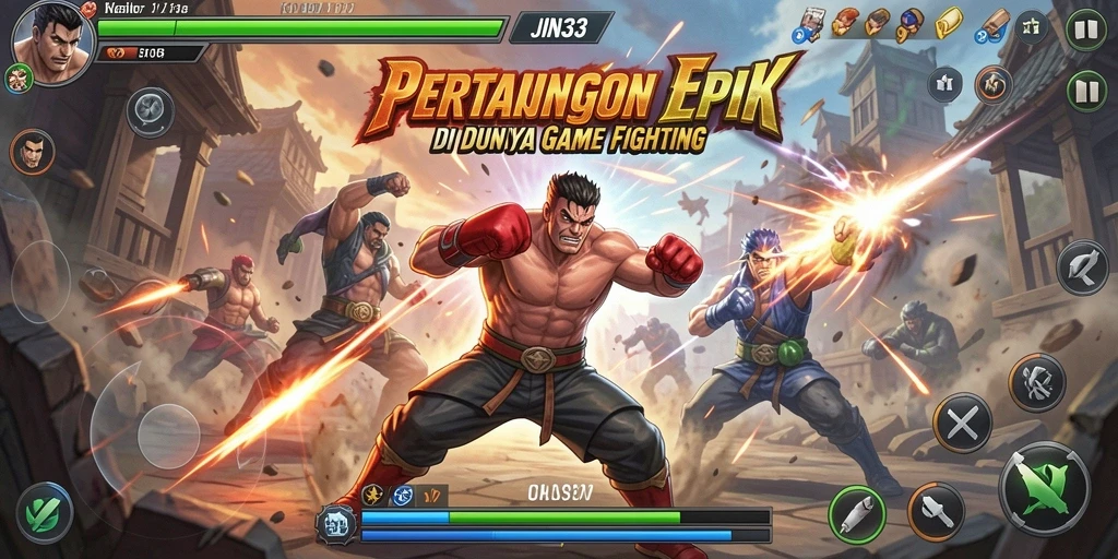 Tampilan gameplay intens JIN33 dengan karakter bertarung.