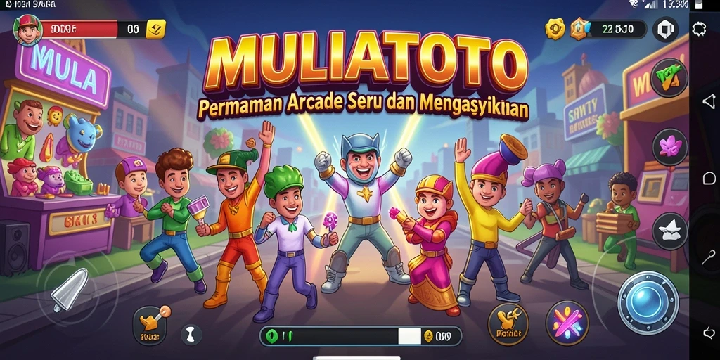 Tampilan gameplay MULIATOTO dengan aksi seru dan penuh warna.