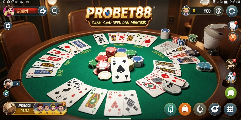 Screenshot gameplay PROBET88 menampilkan suasana permainan Gaple yang seru.