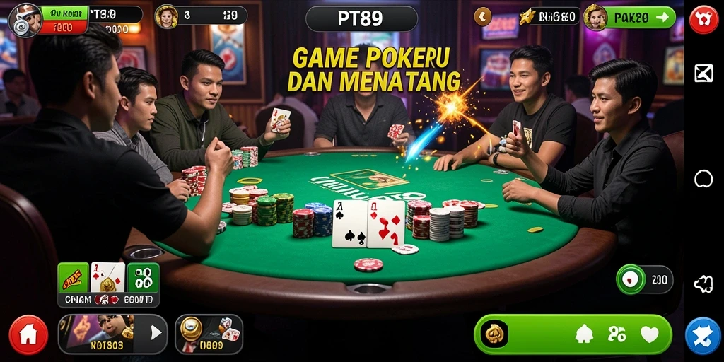 Screenshot gameplay PT89 menunjukkan pengalaman poker yang seru.
