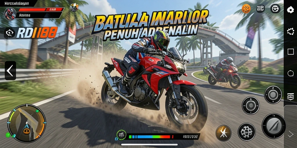 Tampilan gameplay RDI88 yang penuh aksi balap motor.