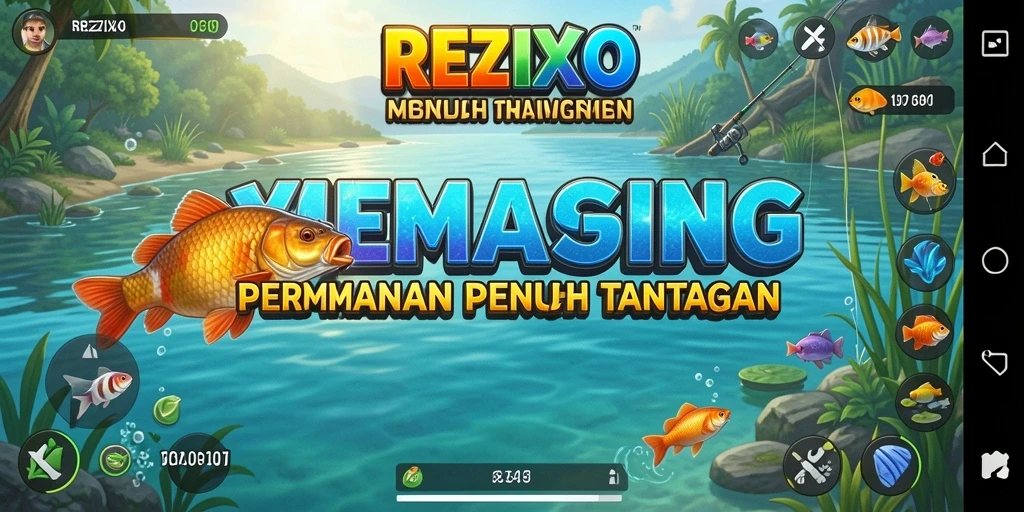 Screenshot dari gameplay memancing yang mendebarkan di REZIXO.